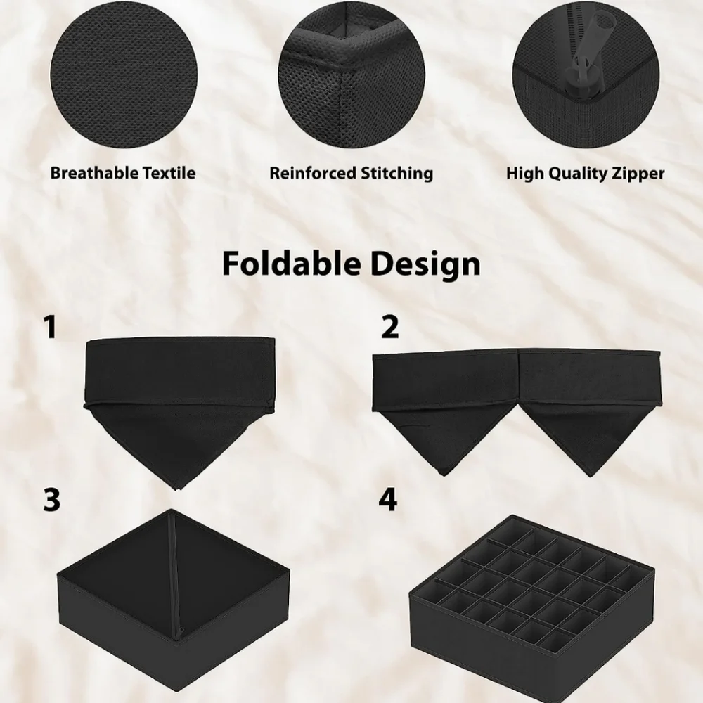 Set of 4 Fabric Drawer Organizers (Foldable) For Underwear and Bras